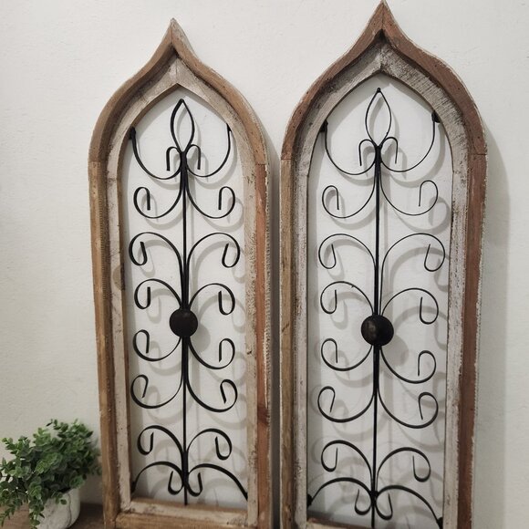 Set of 2, 34" H Farmhouse Arch Wood Distress Wall Decor Matera - Picture 4 of 4